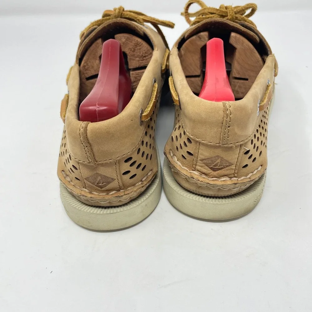 Sperry Top-Sider Mens 7M Authentic Original Tan Perforated Leather Boat Shoes